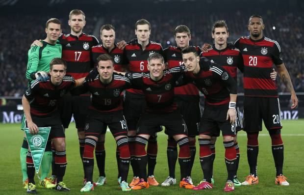 Germanys national team players line-up before their international friendly soccer match against Chile in Stuttgart