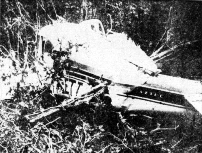 Destroços do Piper Aztec PP-ETT, queda da aeronave vitimaria o ex-presidente Castello Branco, em 1967 (Cultura Aeronautica)
